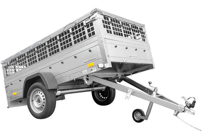 Reboque Grande Leve Garden Trailer 230 Kipp Com Roda De Apoio, Laterais Em Grade E Lona Baixa