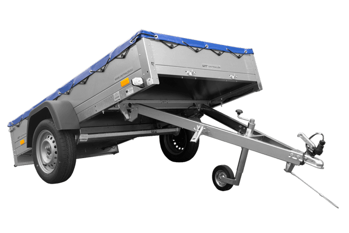 Reboque Leve Unitrailer Garden Trailer 230 Kipp Com Roda De Apoio E Lona Plana Azul