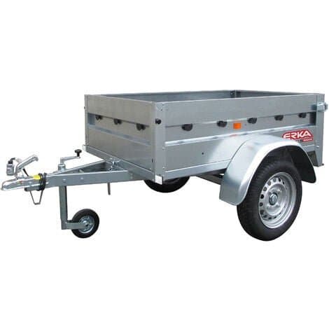 Reboque para automóvel em aço galvanizado de 156x100cm com tabuleiro fenólico. Carga útil 370kg. MMA 500kg. Para jardim e bricolagem.