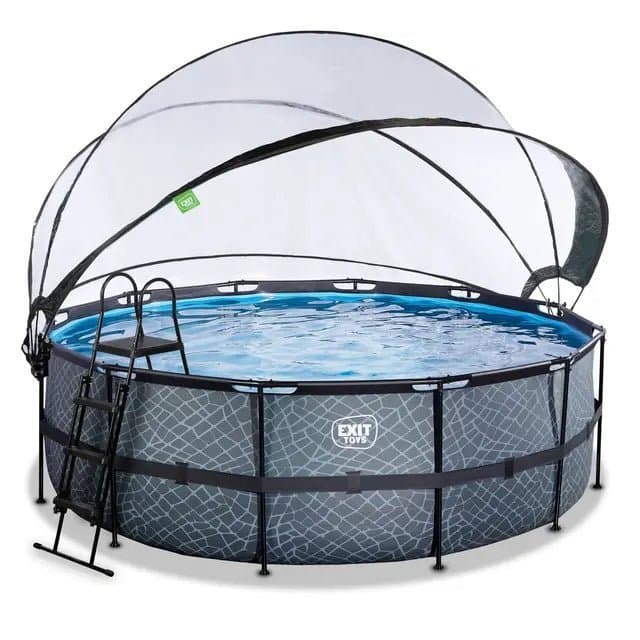 Piscina EXIT TOYS Redonda Ø488x122cm + Dômo – Bomba Areia + Escada – 8 Pessoas – 3 Cores