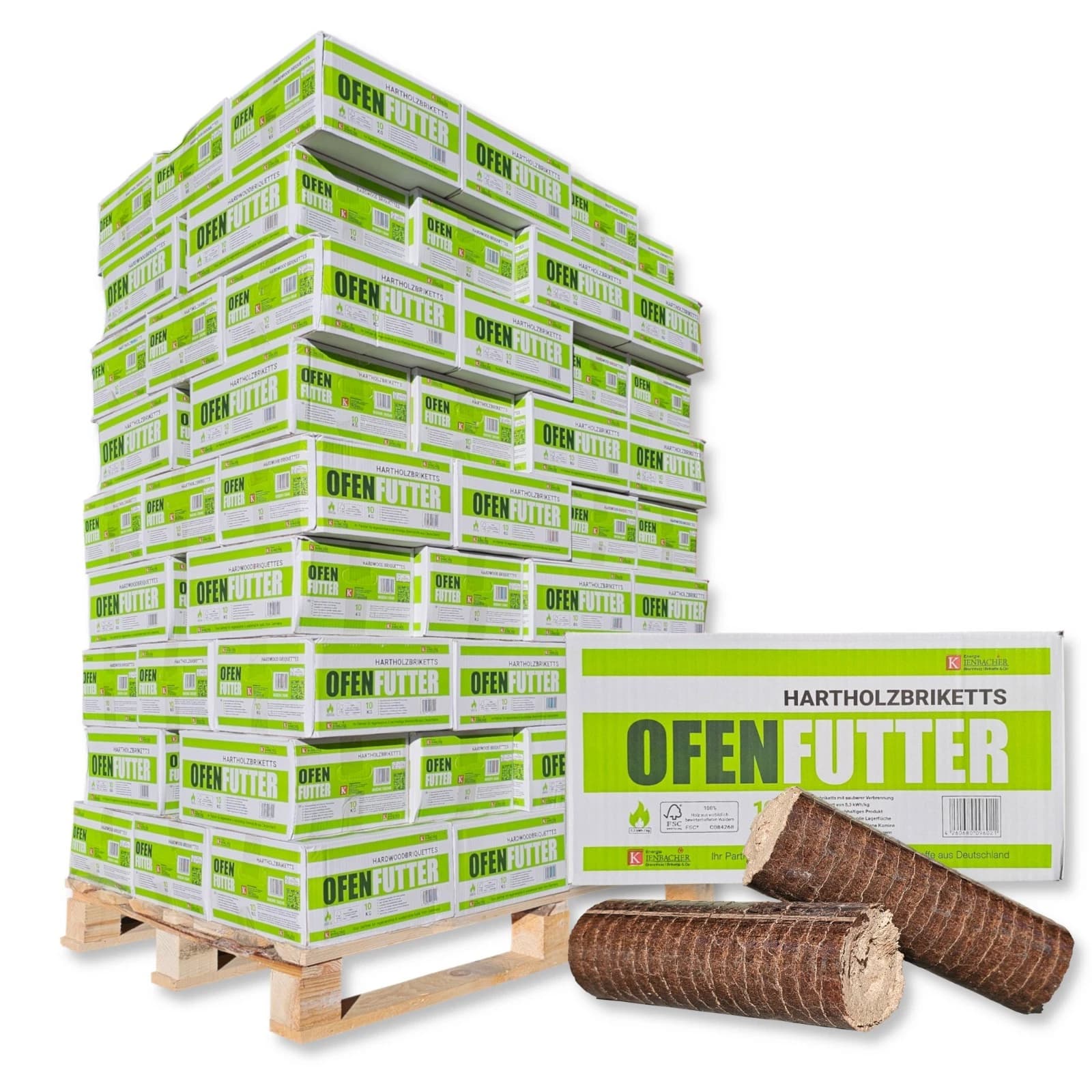 960kg Palette Nestro im Karton FSC Hartholzbriketts Buche Eiche Holzbriketts Öko