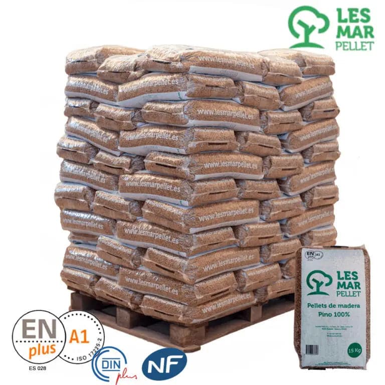Palet de pellets Lesmar Pellet ENplus Pino 100% en sacos de 15 kg para calefacción