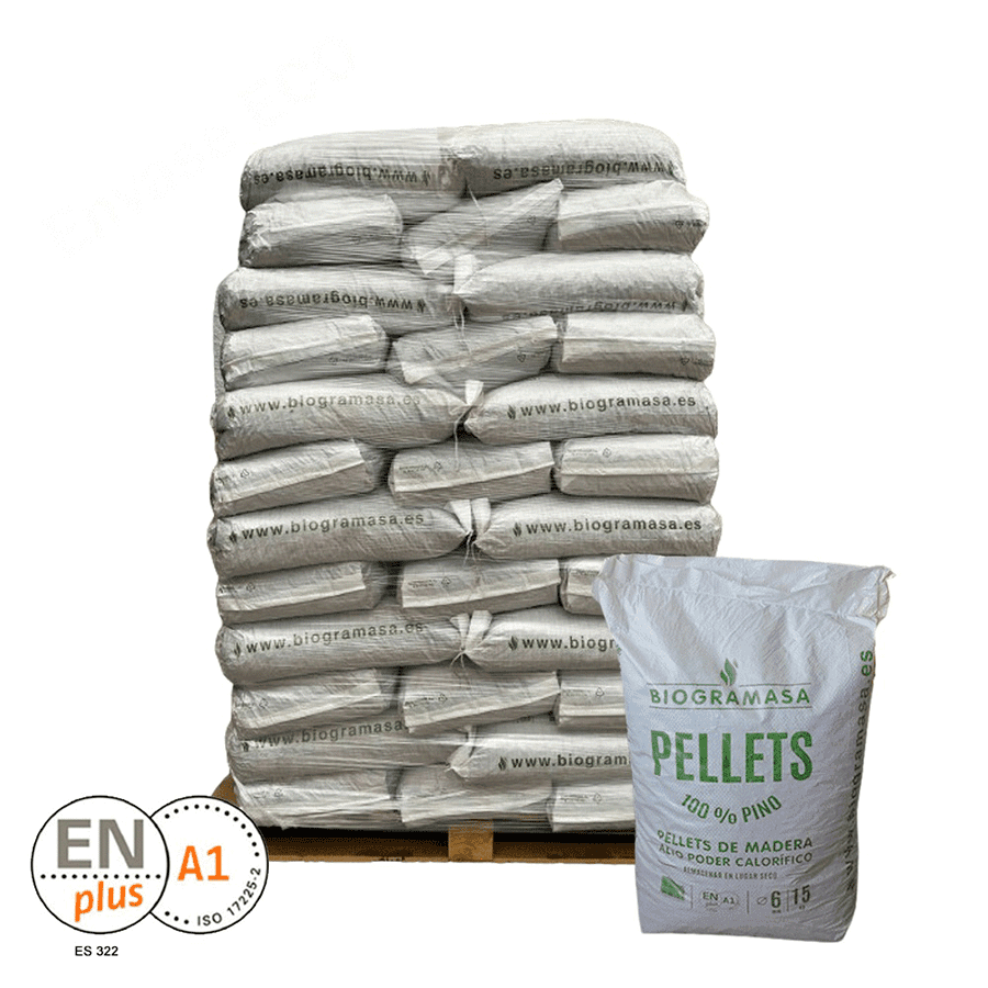 Palet de pellets Biogramasa en sacos de 15 kg para calefacción