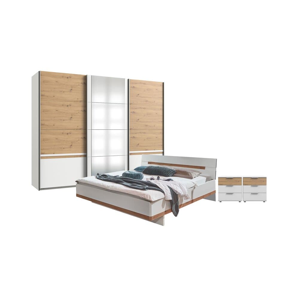 Ensemble lit avec chevets 3 tiroirs, armoire et commode blanc - KANSAS