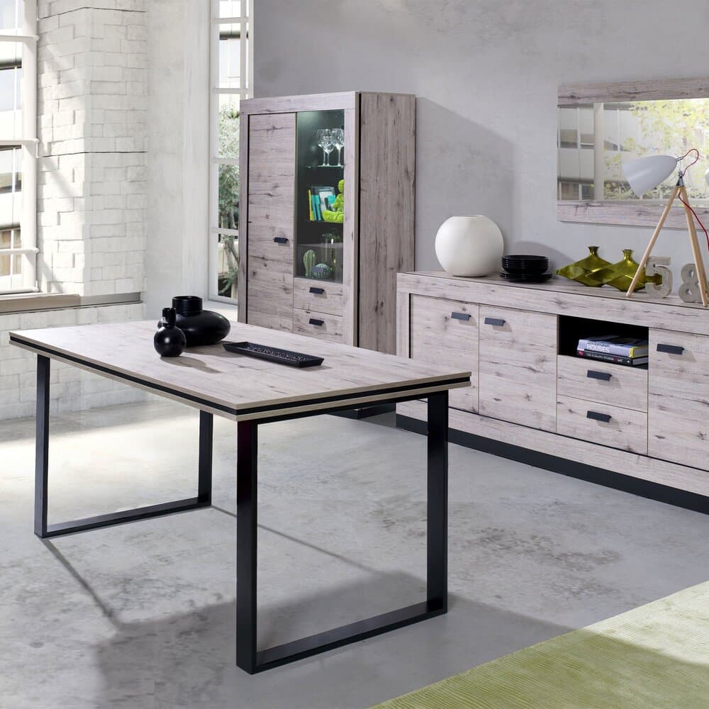 Salle à manger avec table 160 cm, buffet, vitrine chêne grisé - ISTRES