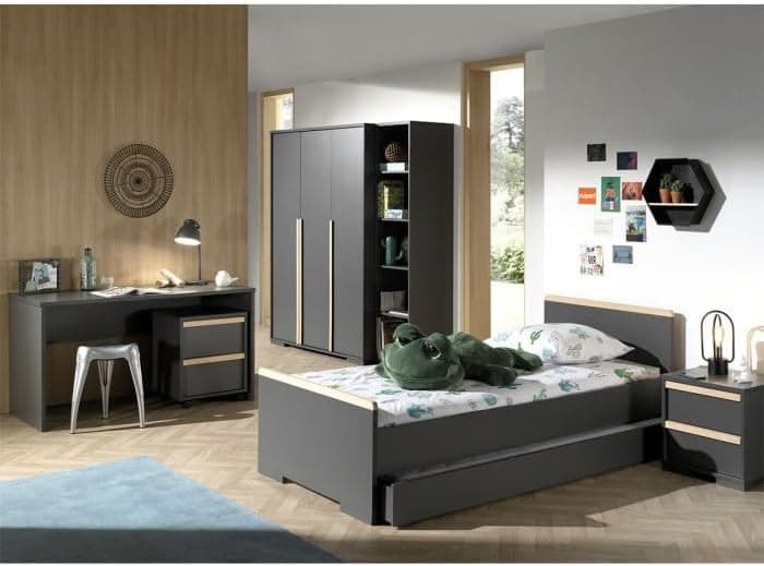 Chambre Complète Enfant 7P London Gris Anthracite