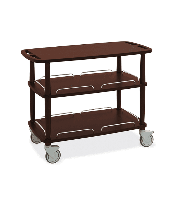 Table roulante rectangulaire pour le service en salle en bois mélaminé - Modèle - 3 étagères coloris chêne