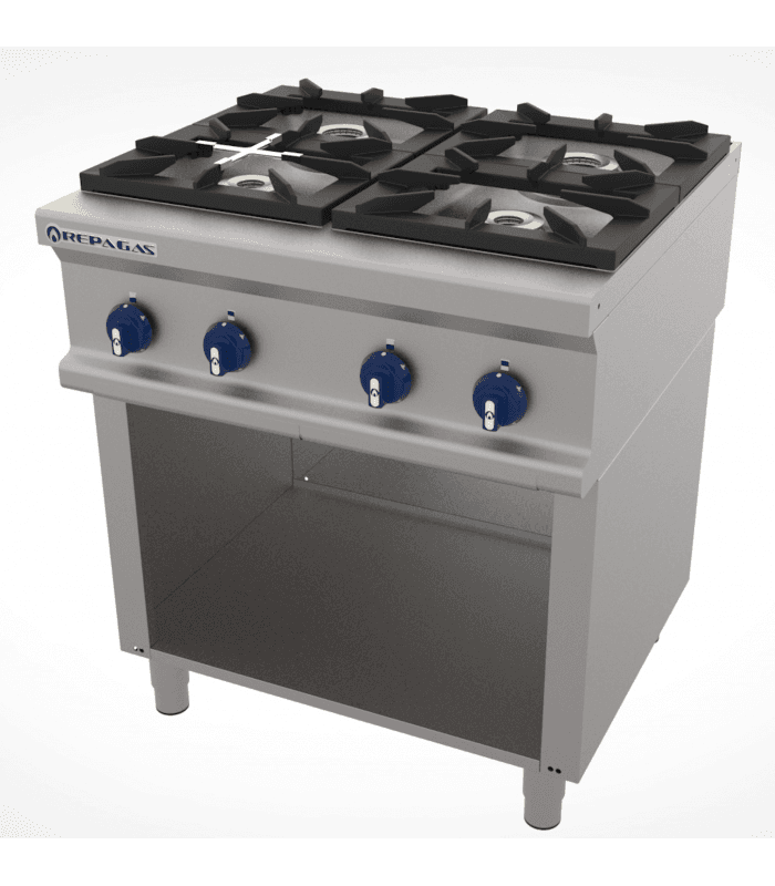 Fourneau gaz à 4 ou 6 feux avec armoire ouverte - Matériel de cuisine - 6 brûleurs gaz