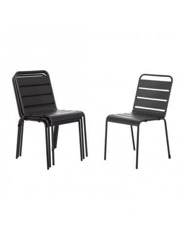 Chaise de terrasse à lattes en acier gris Bolero (Lot de 4)