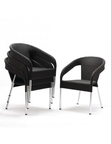 Fauteuils bistro en rotin noir empilables Bolero (Lot de 4)