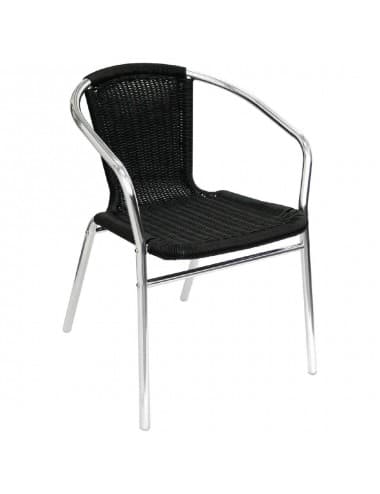 Fauteuils en rotin empilables noirs et aluminium Bolero (Lot de 4)