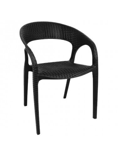 Fauteuils enveloppants en rotin PP noir avec accoudoirs Bolero (Lot de 4)