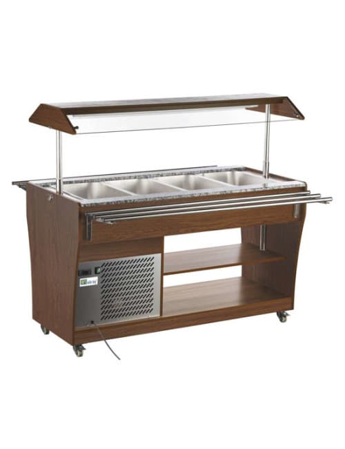 Buffet restauration salad bar réfrigéré en bois avec  plans de travail - 6 x GN 1/1