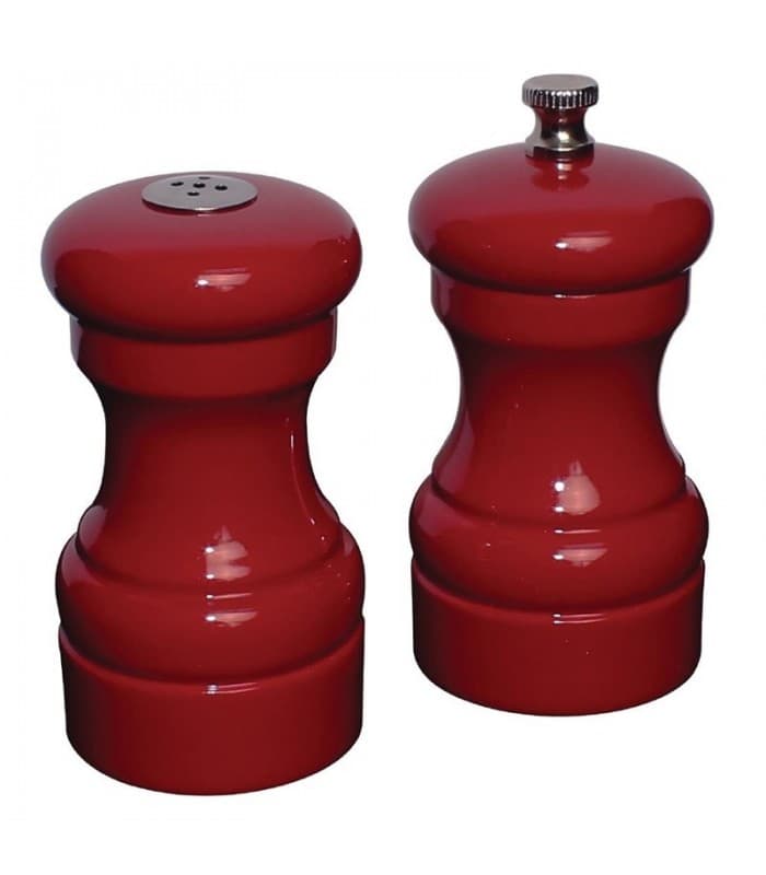 Ensemble de salière et poivrière en bois rouge Olympia - PROMOSHOP