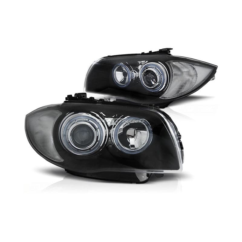 Phares Avant Angel Eyes BMW Serie 1 E87/E81 04-07 Noir