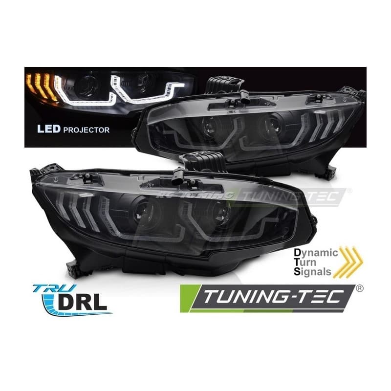 Phares avant noir LED DRL SEQ pour Honda Civic X 16/21