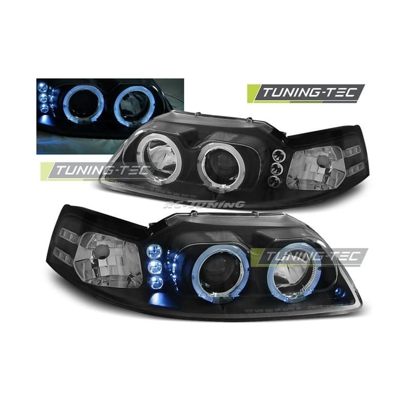 Phares Avant Angel Eyes Ford Mustang 98-04 Noir