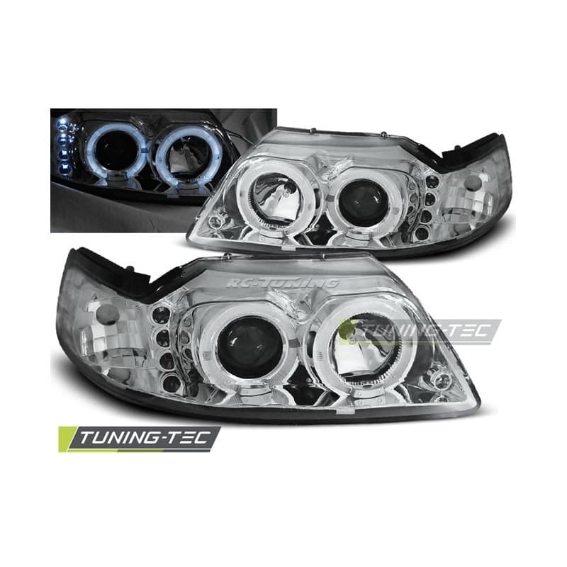 Phares Avant Angel Eyes Ford Mustang 98-04 Chrome