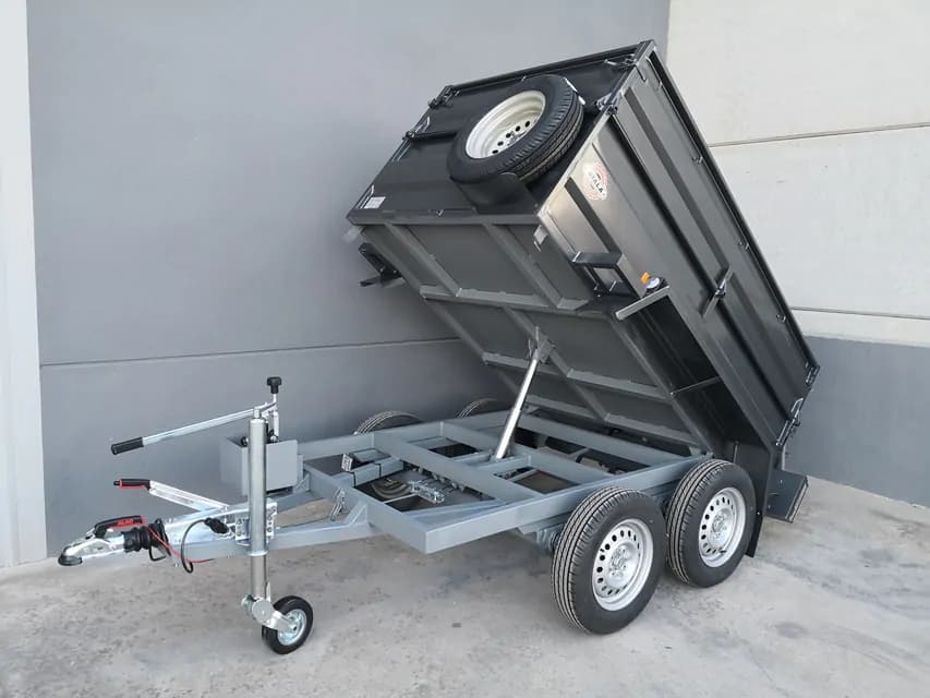 Reboque basculante hidráulico 2 eixos com apoio lateral – Rodas na parte externaloi_