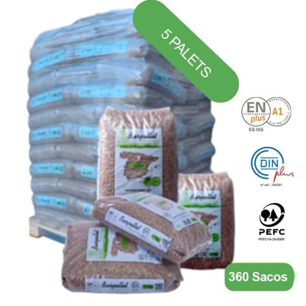 Burpellet -5 Paletes de 360 Sacos certificado Enplus 15 kg
