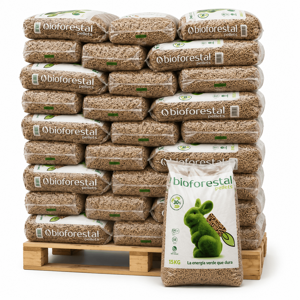 Palete de pellets Bioforestal em Sacos de 15 kg para aquecimento