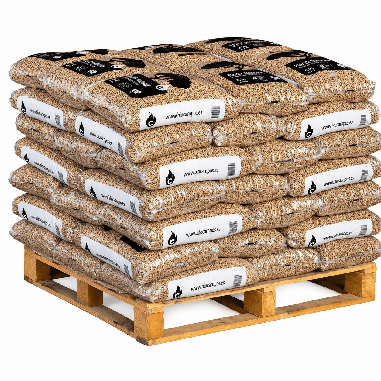 Palete de pellets Piñónero em Sacos de 15 kg para aquecimento