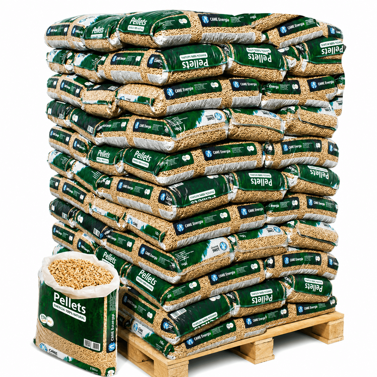 Palete de pellets GME WoodPellet em Sacos de 15 kg para aquecimento