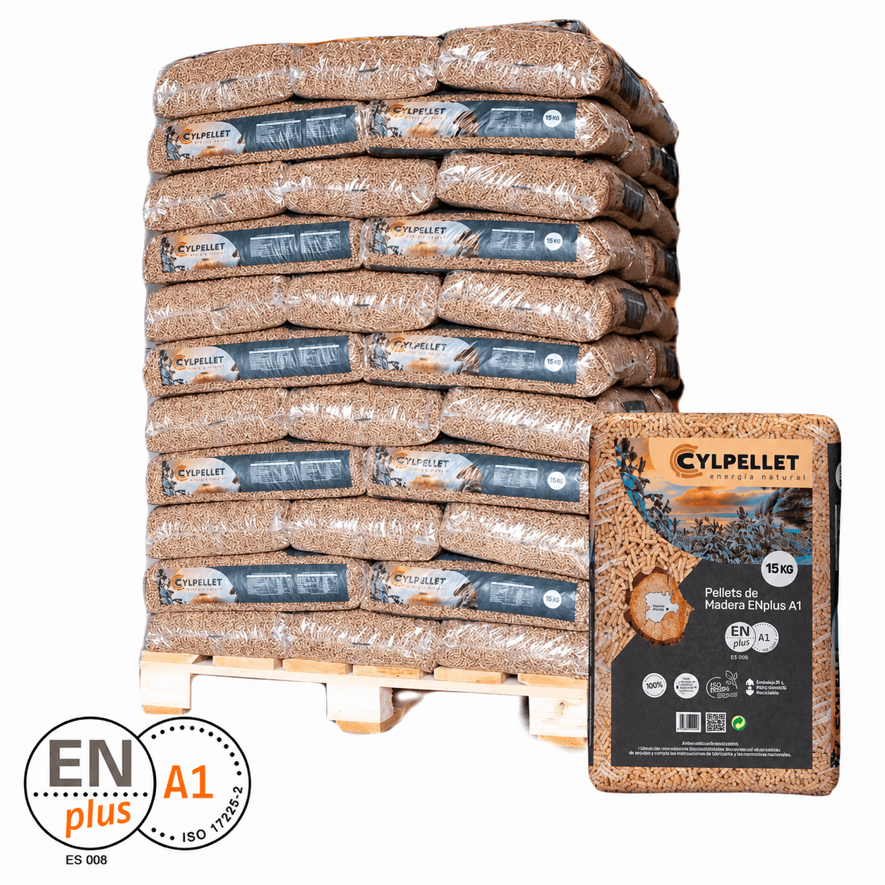 Pellets CYL Pellet Certificados ENplus A1 – Palete de 77 Sacos x 15 kg