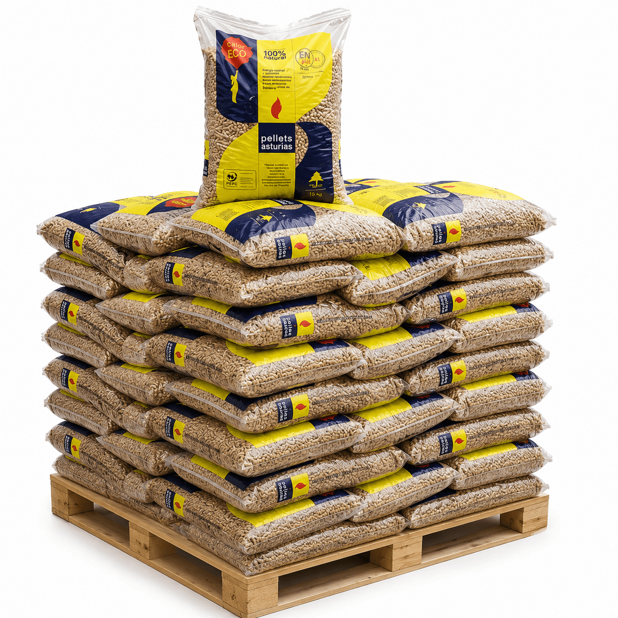 Palete de pellets Asturias em Sacos de 15 kg para aquecimento