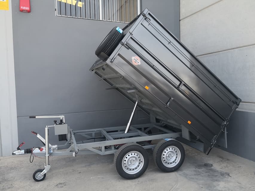Reboque Basculante Hidráulico 2 Eixos com Taipais Suplementares - Rodas por Baixo