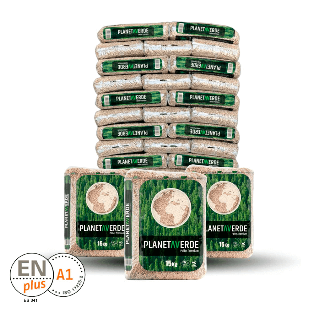 Palete de pellets PLANETA VERDE DIN ENplus A1 em Sacos de 15 kg para aquecimento