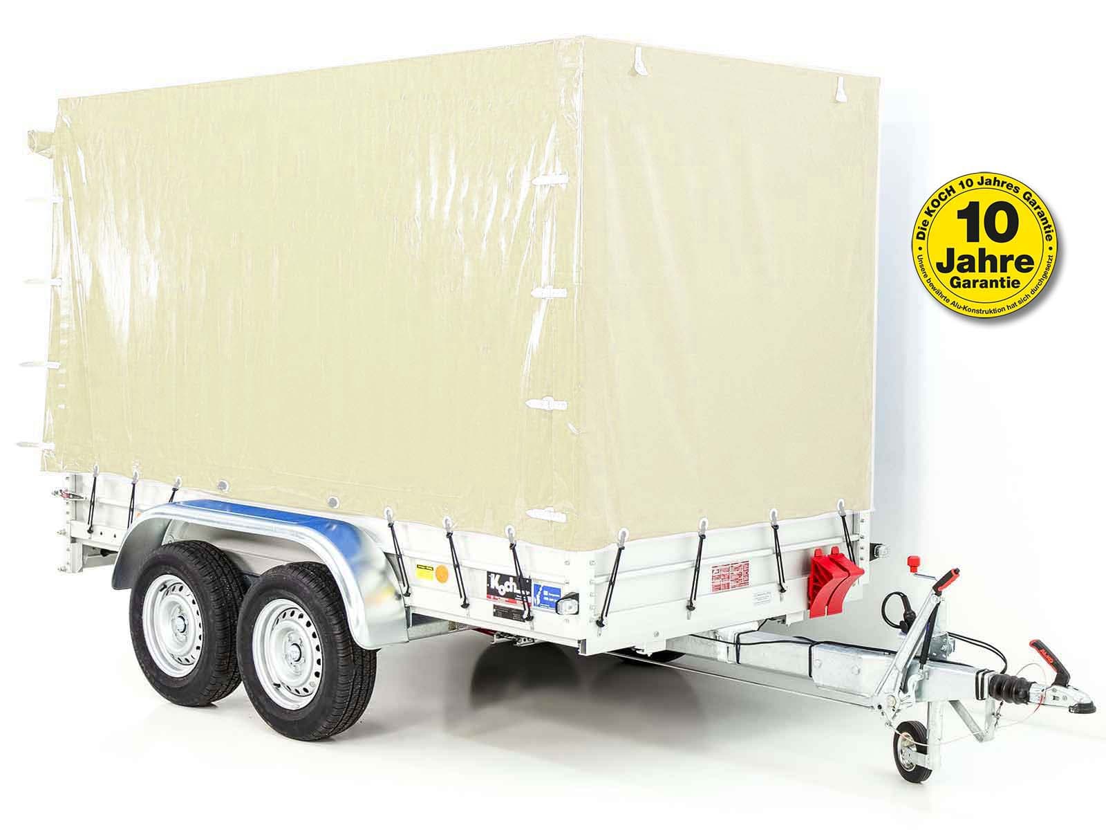 Anhänger mit Plane 150x300cm 2600kg | Typ 7.26 | Hochplane 180 cm – Elfenbein Beige-Neu