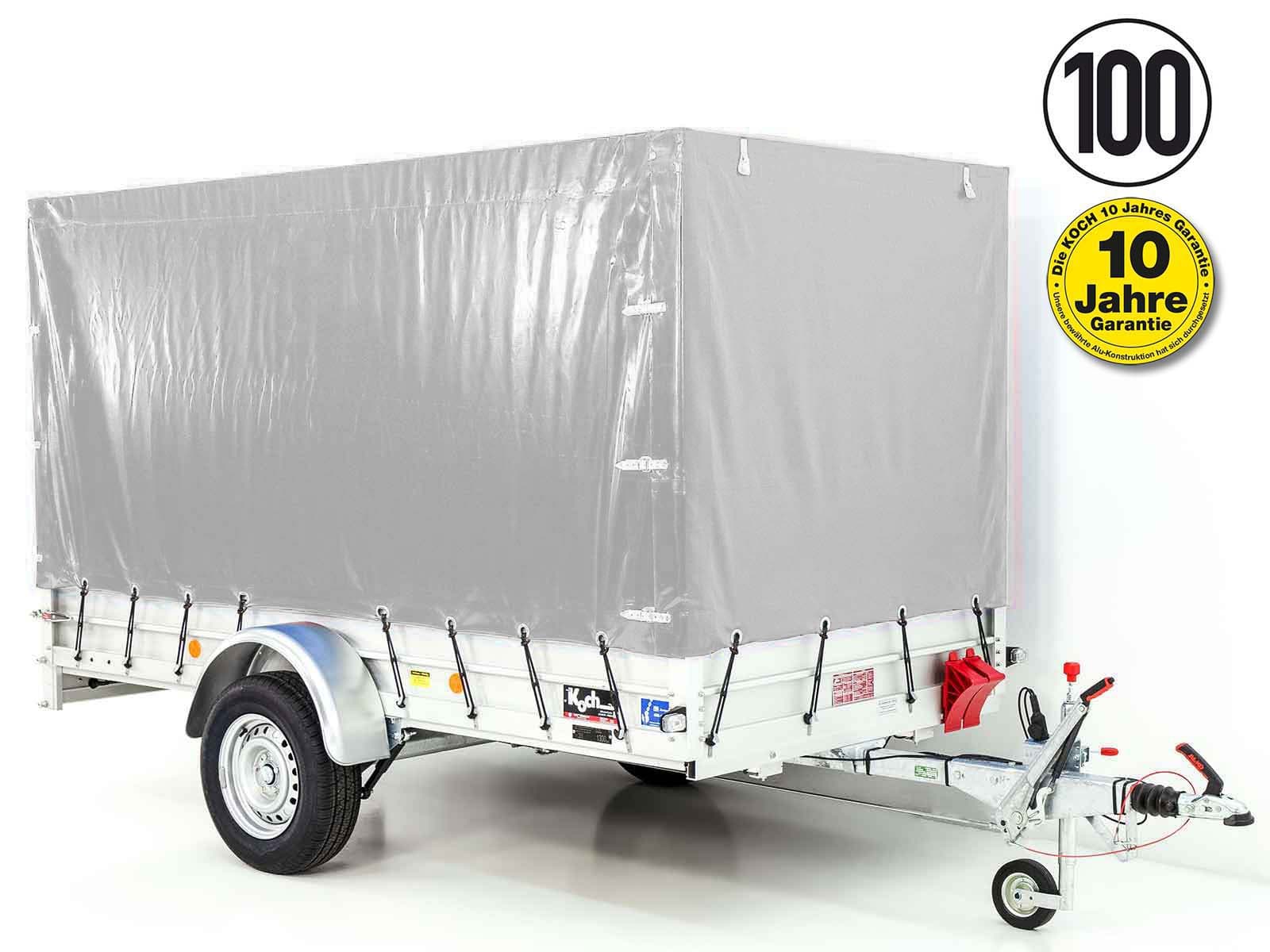 Anhänger mit Plane 150x300cm 1300kg | Typ 7.13 | Hochplane 160cm – Silber - Neu