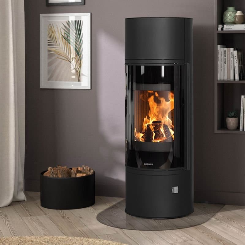 Oranier Arena Aqua 2.0 wasserführender Kaminofen Stahl Schwarz mit Abdeckplatte Glas - Stahl Schwarz
