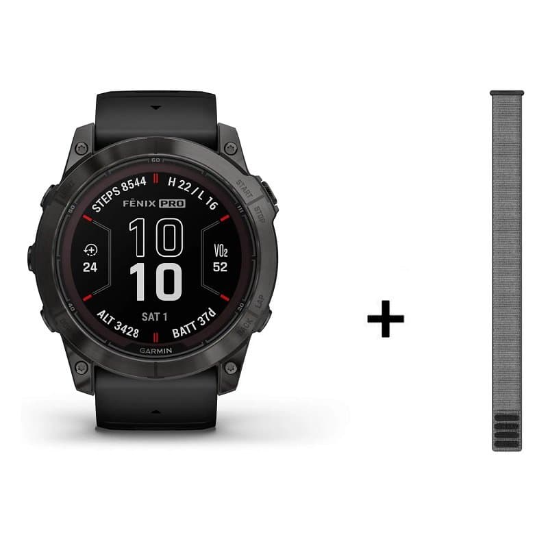 Montre Garmin Fenix 7X Pro Sapphire Solar Titane - Sapphire Solar Titane + bracelet nylon gris