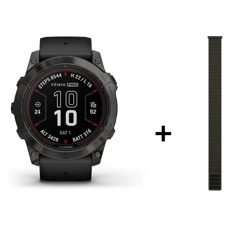 Montre GPS Garmin Fenix 7X Pro Sapphire Solar Titane + bracelet silicone orange - Sapphire Solar Titane + bracelet nylon kaki