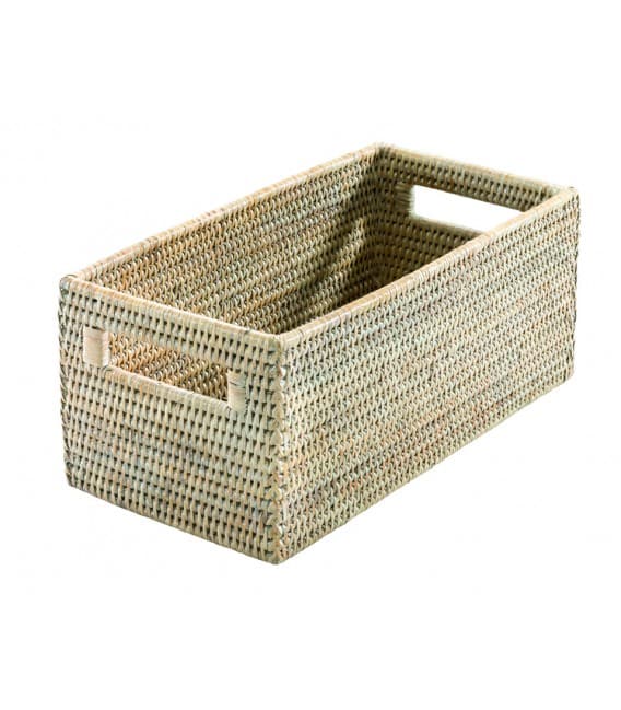 Range-CD Rack en rotin naturel blanc cérusé