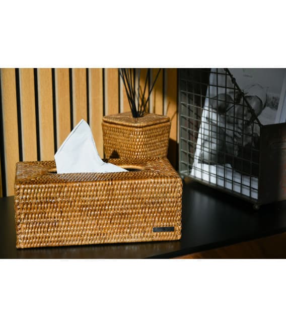 Boîte à mouchoirs rectangulaire Tulle en rotin naturel