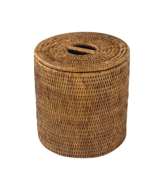 Corbeille salle de bain couvercle Lady rotin miel