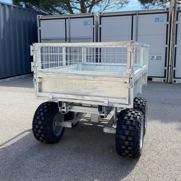 Remorque quad 2 essieux benne hydraulique 900 kg
