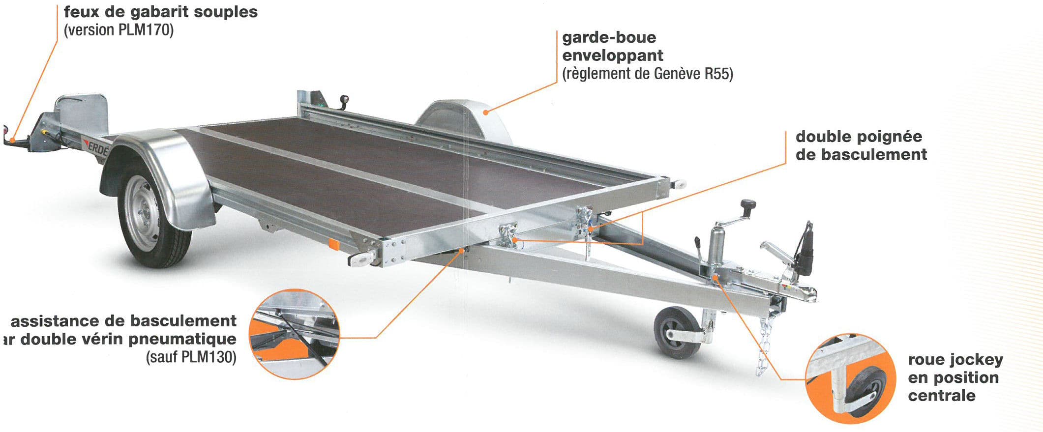 Remorque plateau Erde Expert PLM 150 – 250 x 150 cm, double vérin