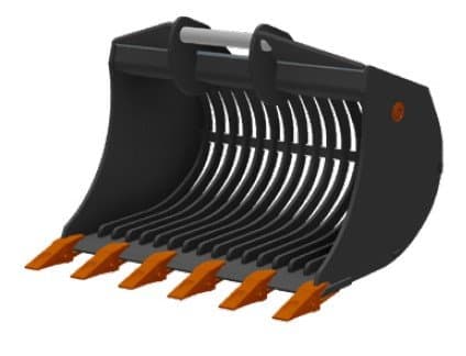 HENLE Abbruch-Sortierlöffel Klasse 6S (26 bis 30t) – Typ SW – mit Zahn – Gitter längs - HENLE Abbruch-Sortierlöffel K6S - 1600 mm - QC21/25 - geschwei