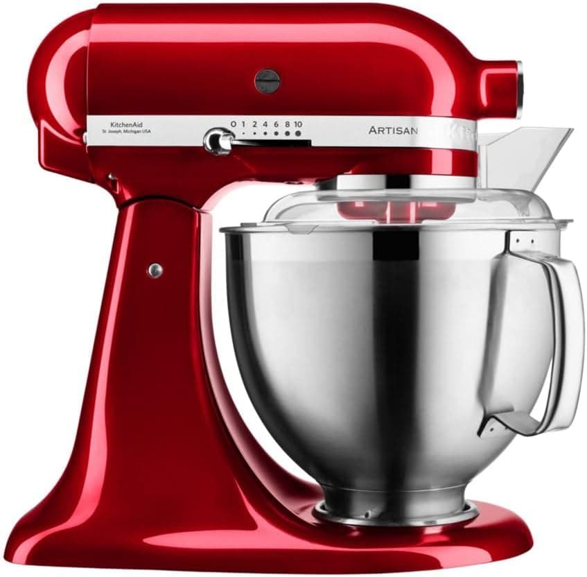 KitchenAid Artisan 5KSM185PS Küchenmaschine | 4,8L + 3L Schüssel | Edelstahl-Zubehör | 300W - Love Apple Red