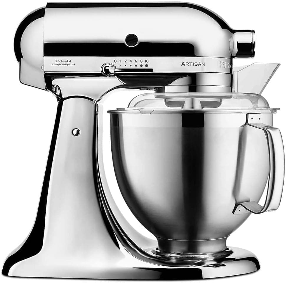 KitchenAid Artisan 5KSM185PS Küchenmaschine | 4,8L + 3L Schüssel | Edelstahl-Zubehör | 300W - Chrome