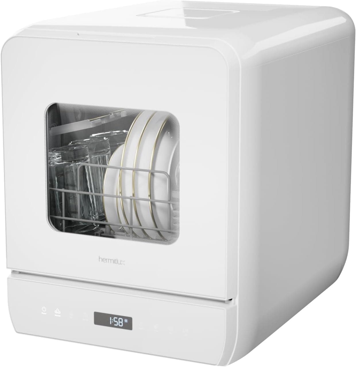 Hermitlux Mini-Geschirrspüler | Tischgeschirrspüler mit 5L Wassertank & 360° Reinigung (HDW5 / HMX Serie) - Glass Door - 5 Place Settings (6 + 1 Progr