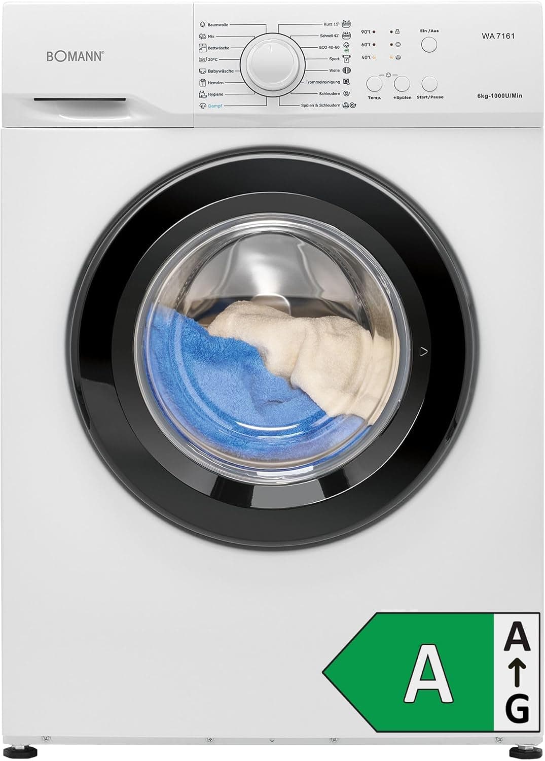 Bomann 6kg Front-Load Washing Machine (WA 7161) – White, 1000 RPM, Energy Class A, Quiet Brushless DC Motor