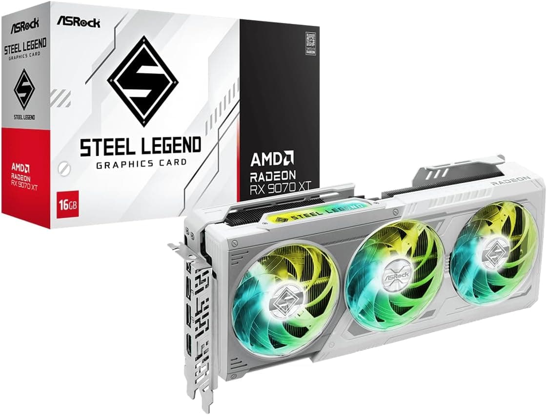 ASRock Steel Legend AMD Radeon RX 9070 XT 16GB GDDR6 | 90-GA5DZZ-00UANF | RDNA 4 | ARGB | Triple-Fan