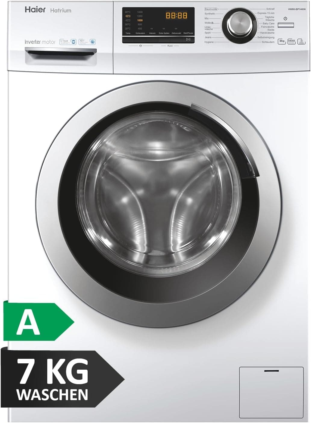 Haier Waschmaschine Frontlader | 7kg, 8kg, 9kg, 10kg, 1400 U/Min, Inverter, ABT, Klasse A - 7 kg / SERIE 636