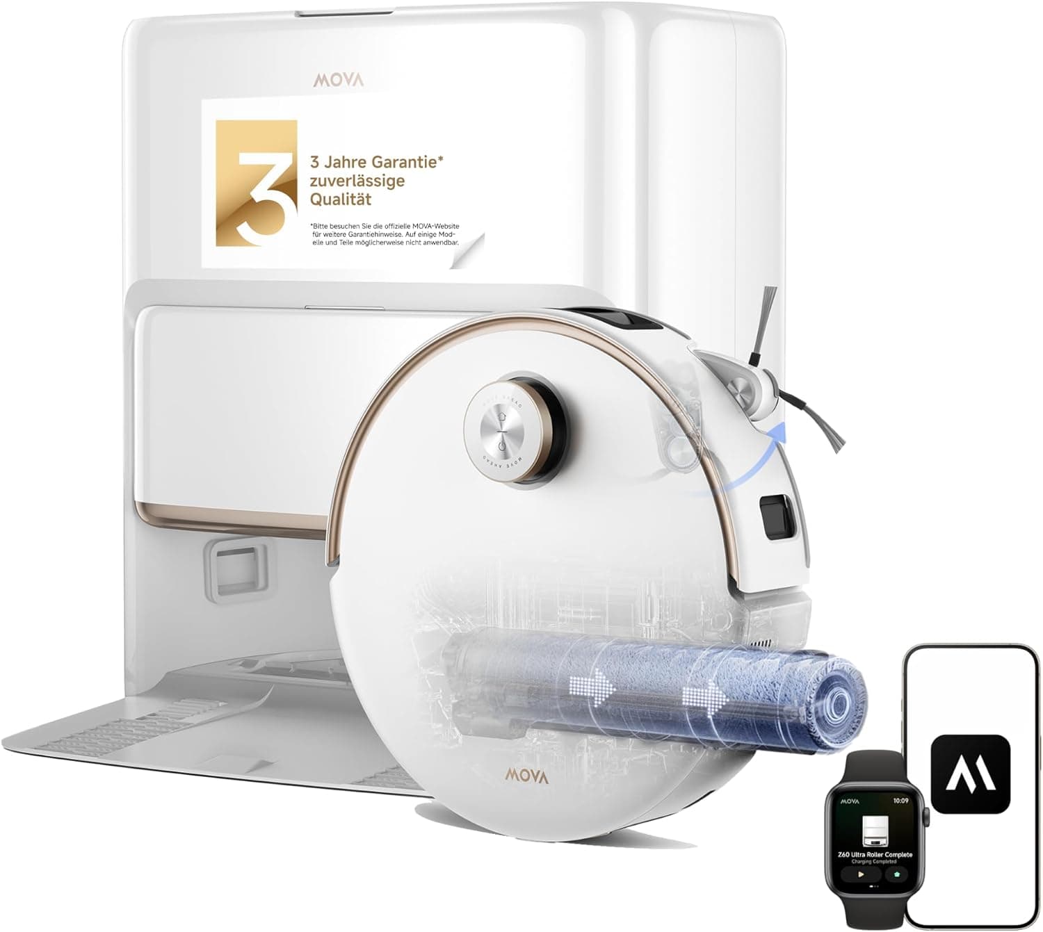 MOVA Z60 Ultra & Z70 Ultra Saug- und Wischroboter-Serie mit HydroForce-Reinigung, AutoShield-Teppichschutz und MaxiReach-Kantenreinigung - Z60 Ultra R