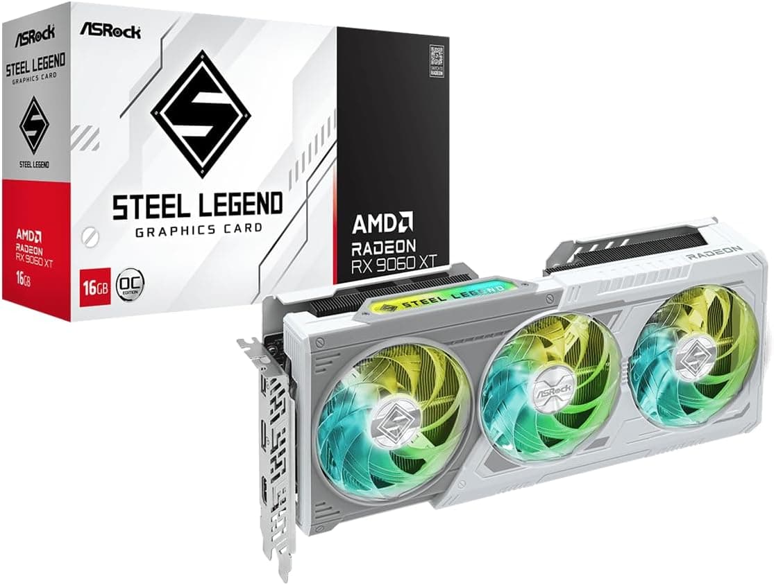 ASRock AMD Radeon RX 9060 XT Steel Legend 16GB OC | 90-GA5JZZ-00UANF | 16GB GDDR6 | RDNA 4 | Steel Legend Design